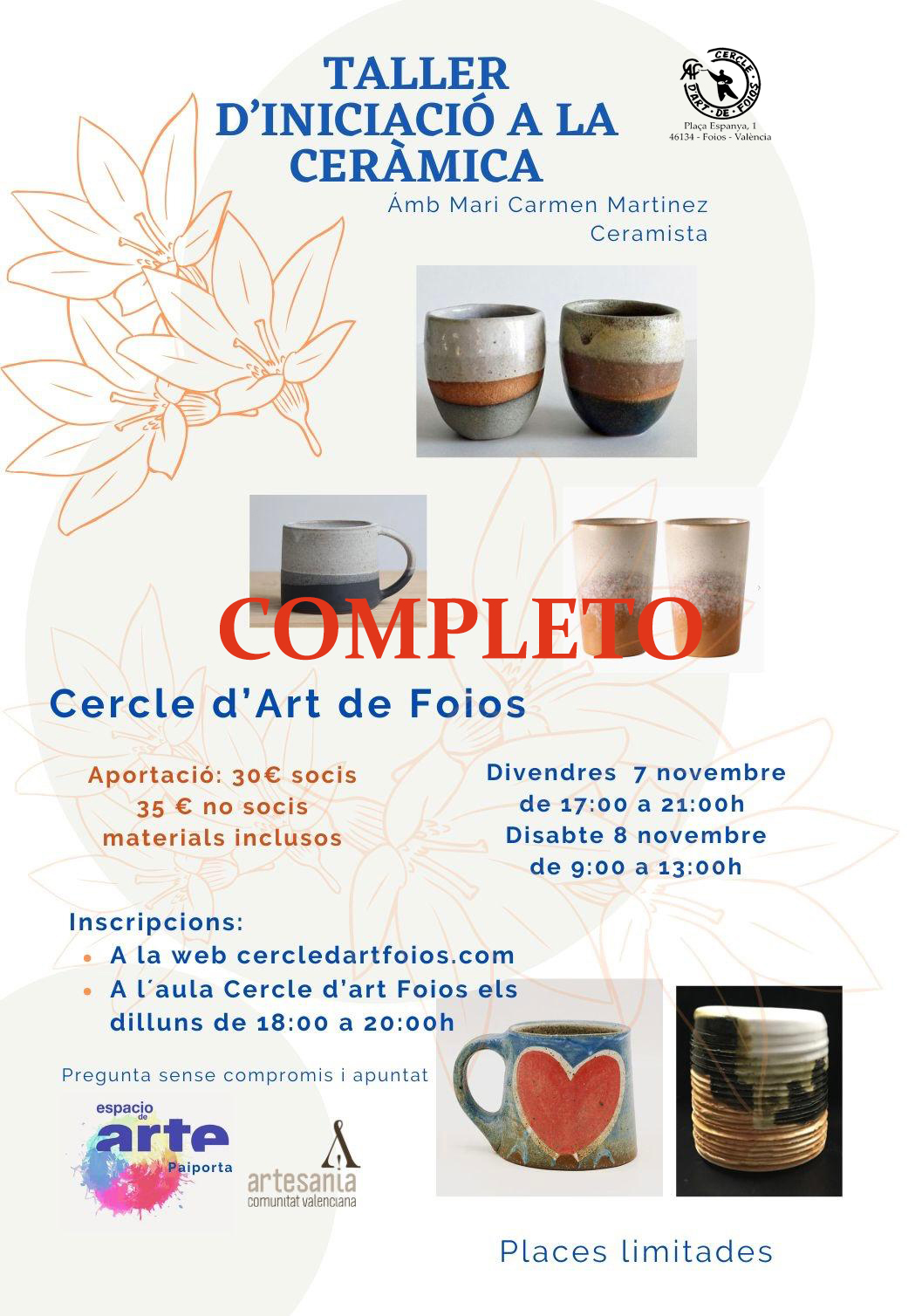 Cartel del evento Taller de iniciación a la cerámica (COMPLETO)